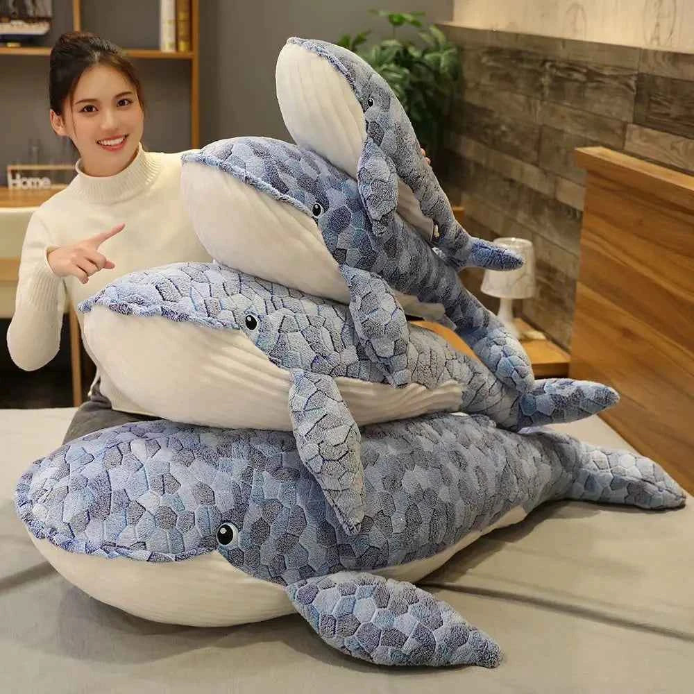 Kawaii Giant Blue Whale Plush Pillow - Soft Stuffed Ocean Animal Hug Cushion and Gift, 5 Sizes 150cm (59.1")