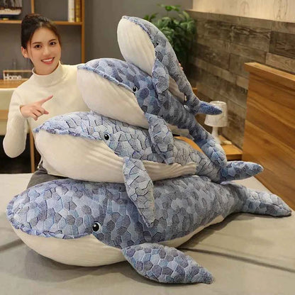 Kawaii Giant Blue Whale Plush Pillow - Soft Stuffed Ocean Animal Hug Cushion and Gift, 5 Sizes 150cm (59.1")