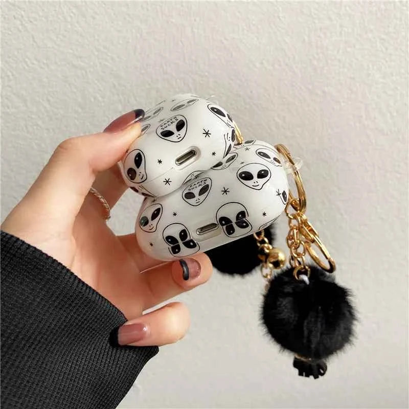 Luxury Case for Airpods pro 2nd Kawaii Alien Airpods3 2 1 Cute Protector with Hairball for Pink Leopard AirPods Pro 2 generation