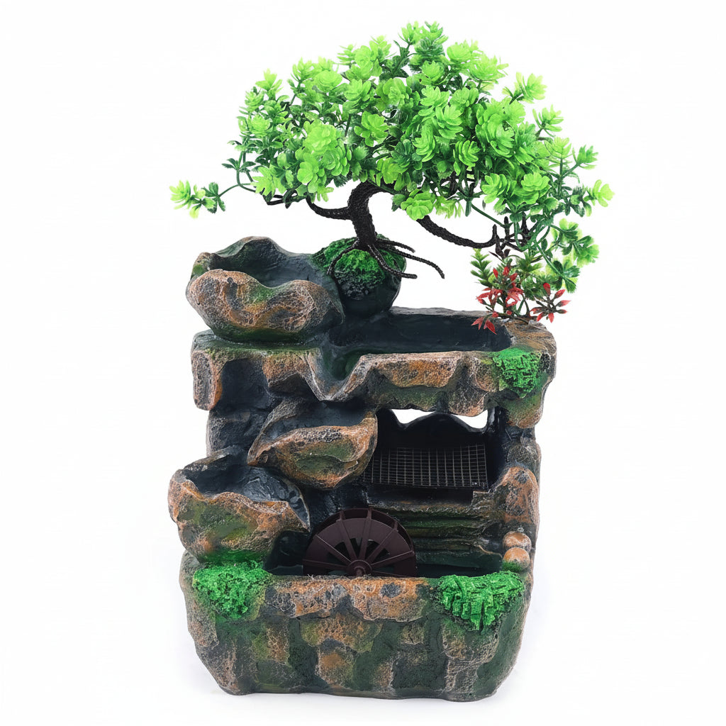 Kawaii Desktop Waterfall Fountain – LED Color Changing Zen Decor Green