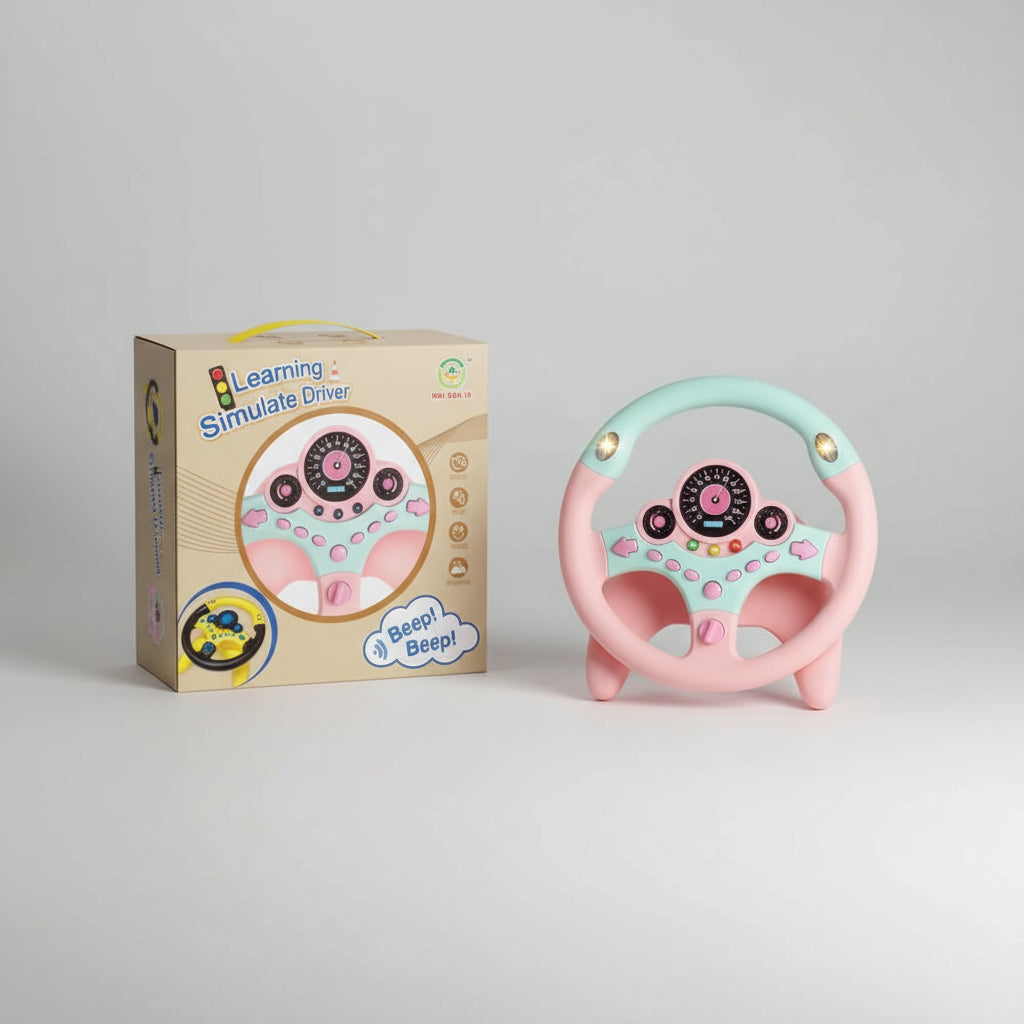 Kawaii Kids Steering Wheel Toy – Educational Baby Driving Toy with Light, Sound & Traffic Signals With retail box 1