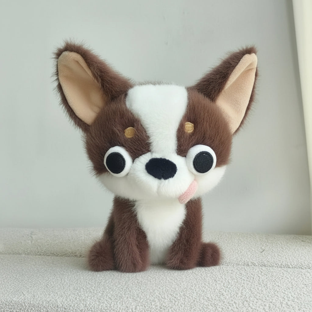 Cute Chihuahua Plush Toy – Big Eyes Puppy Stuffed Animal White Brown 5.9" (15cm)