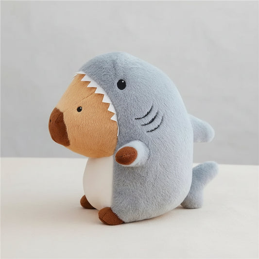Shark Capybara Plush Toy – Cute Capybara in Shark Costume Stuffed Animal Pillow Gray