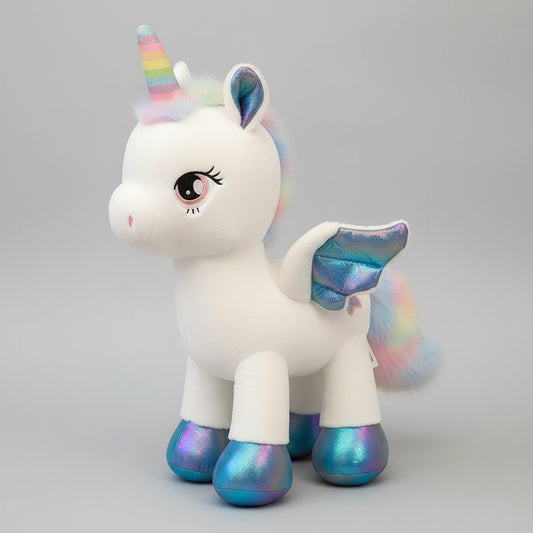 Rainbow Pegasus Unicorn Plush Toy – Magical Winged Pony Stuffed Animal White 15.7" (40cm)