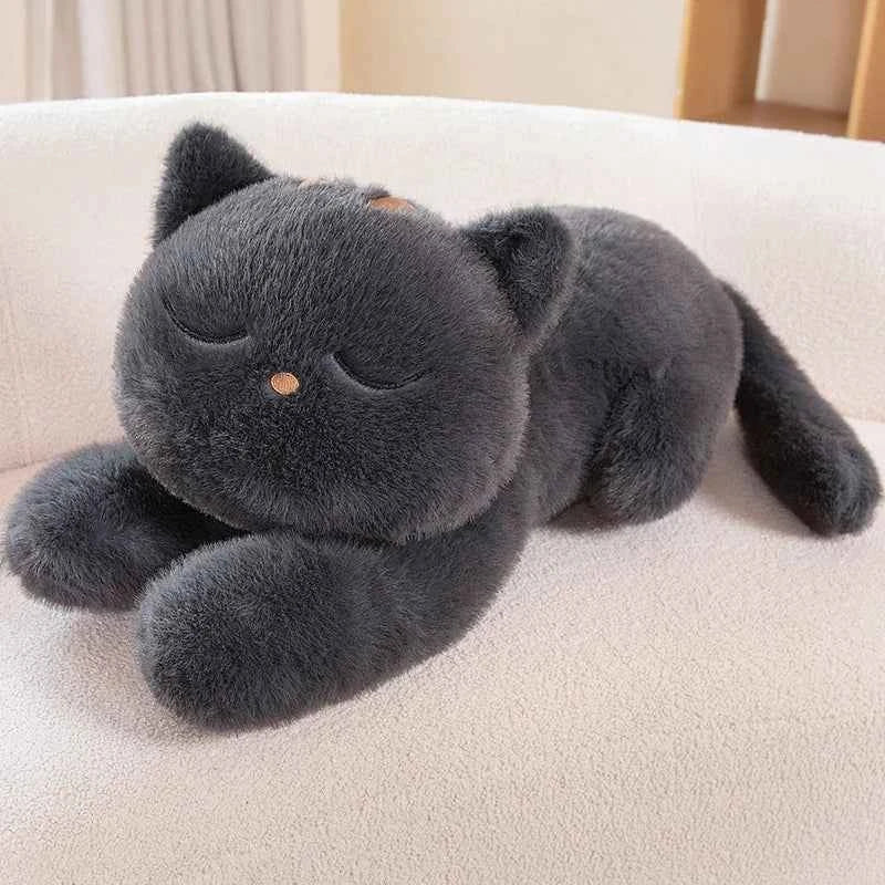 Giant Cute Black/Gray Lying Cat Plush Toys Soft Simulated Cat Plushie Dolls Pillow Stuffed Animal Lovely Birthday Gift