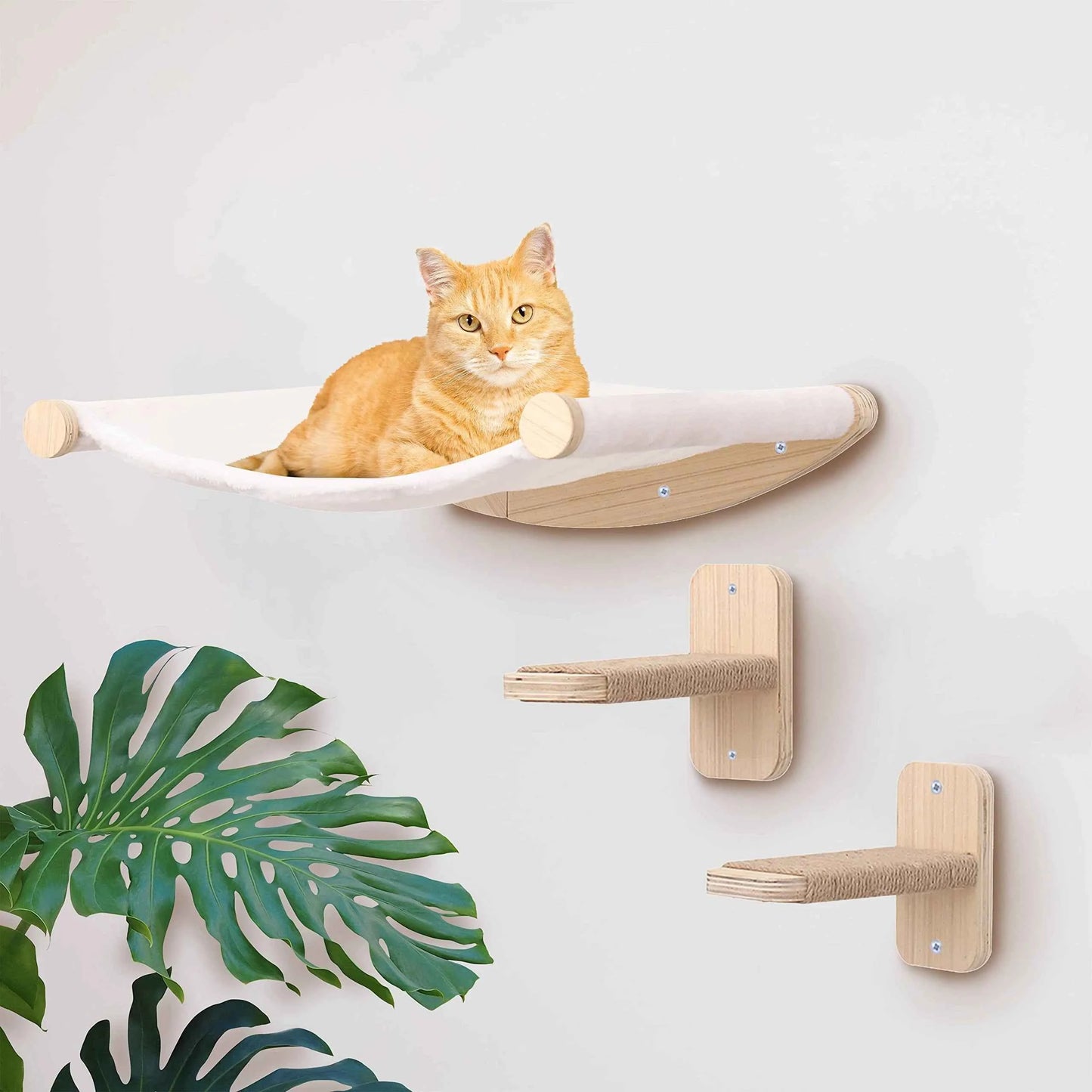 1 Piece Wall-mounted Cat Climbing Rope Solid Wooden Pedals