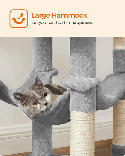 56.3" Multi-Cat Tree Tower: Hammock, Condo & Scratching Posts for Indoor Cats