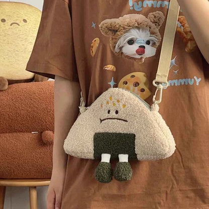 Japanese Kawaii Bag New Women Cartoon Rice Ball Plush Shoulder Bags Women Crossbody Bags Neck Purse Bag Satchel Feminina