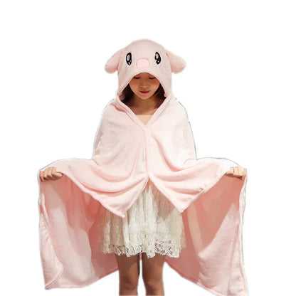 Cartoon Hooded Blanket Cape – Soft Flannel Wearable Shawl Blanket