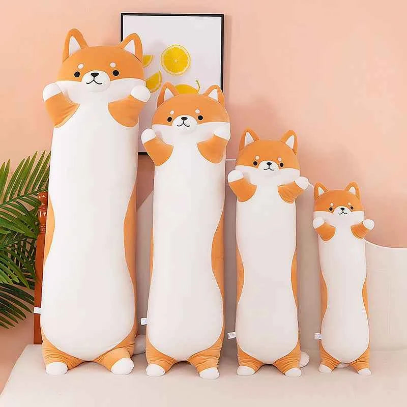 Kawaii Shiba Inu Long Leg Plush Pillow - Soft Stuffed Dog Sleeping Cuddle Doll and Gift, 4 Sizes