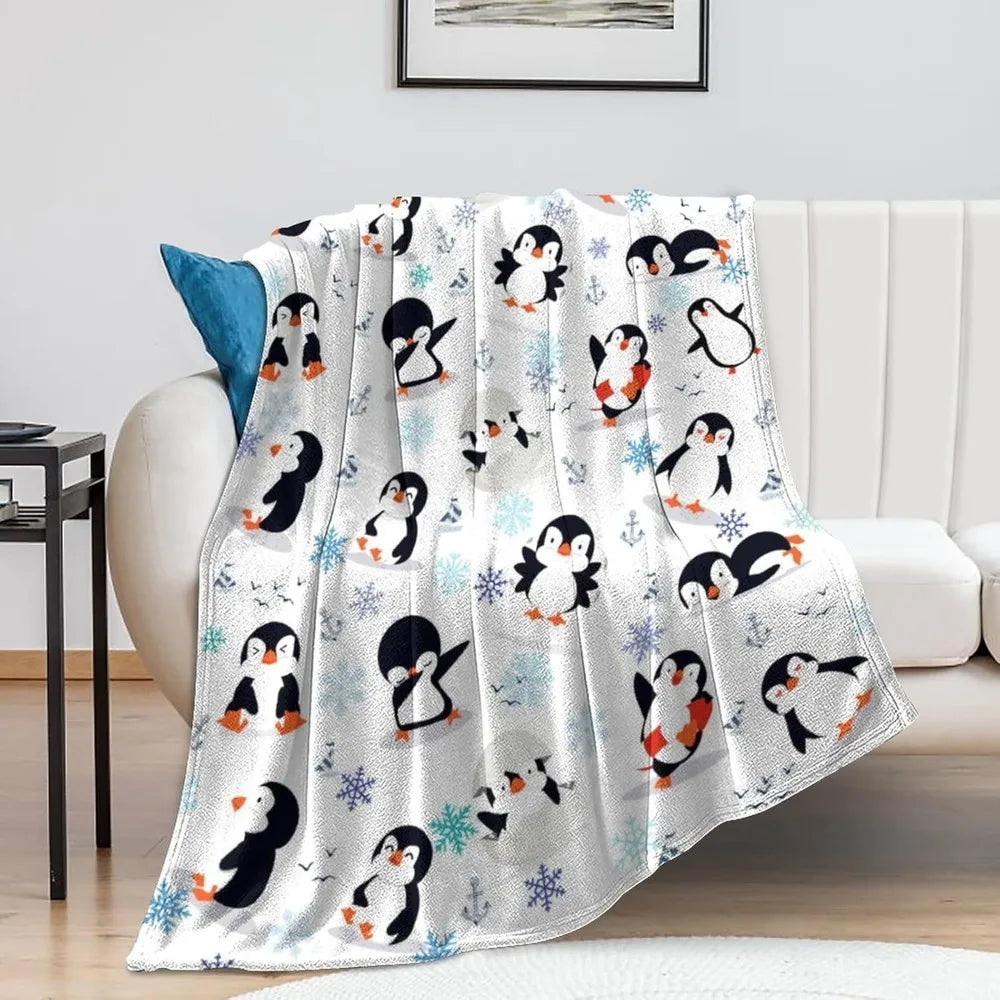 Penguin Flannel Fleece Blanket – Ultra Soft Microfiber Throw Blanket