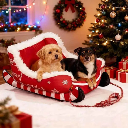 Christmas Sleigh Bed Removable Washable Plush Pet Warm Sofa