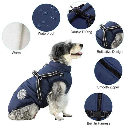 Waterproof Winter Dog Jacket & Fleece Vest with Built-in Harness - for Small to Large Dogs