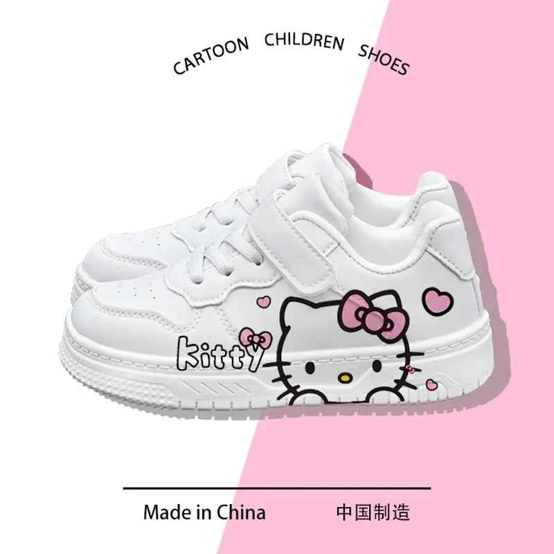 2025 New Hello Kitty Girls Low Top White Sneakers Cute Cartoon Casual Shoes Fashion Canvas Shoes For School Kids Wholesale