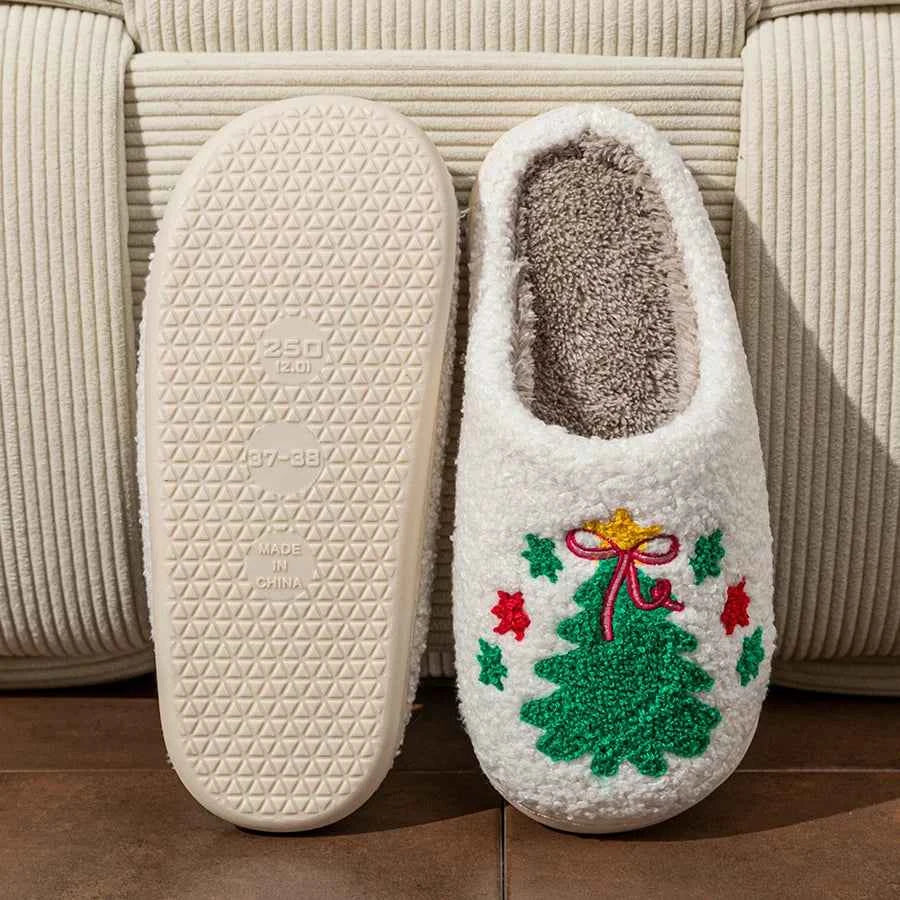 Christmas Tree Couple Slippers - Women's/Men's Soft Warm Indoor Holiday Shoes