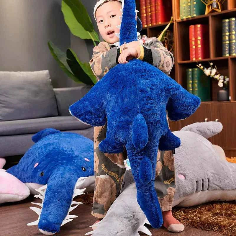 Giant Serrated Shark Plush Pillow – Soft Stuffed Shark Sofa Cushion in Blue, Gray & Colourful (55–140cm)