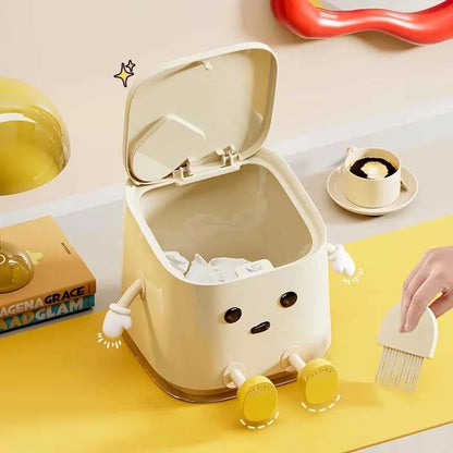 1 pc Cute Push-On Mini Trash Can Brush Compact Desktop Can