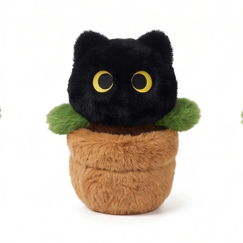 Kawaii Flower Pot Cat Plush – 25 cm Black 25 cm (9.8 in)