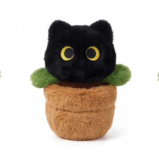Kawaii Flower Pot Cat Plush – 25 cm Black 25 cm (9.8 in)