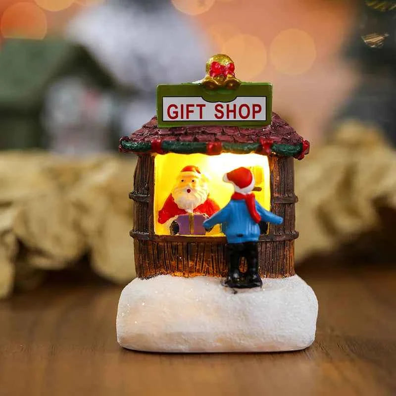 Luminous LED Resin Christmas House - Snowman Santa Shop Micro Landscape Ornament