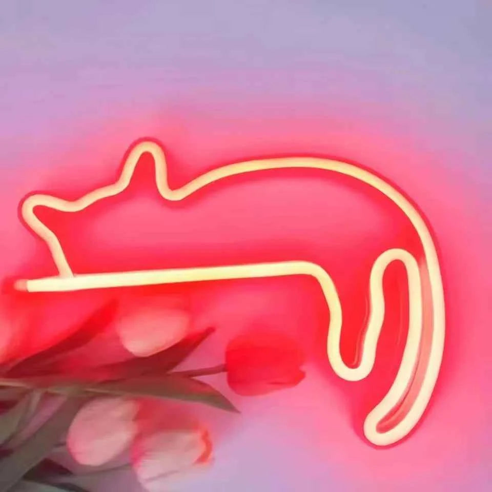 Cute Cat Neon Light Sign (9.3-10.8 in) - LED Wall Decoration for Girls Bedroom