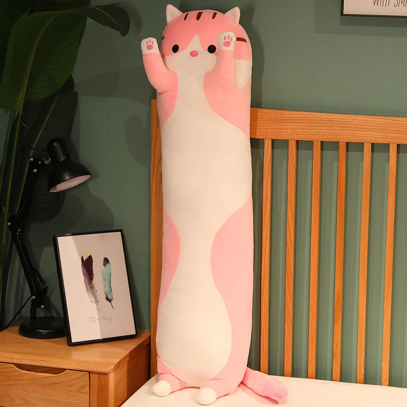 15 Styles 50-150cm Long Cat Plush Toys Stuffed Soft Pause Office Dog Doll Bed Sleepping Pillow Home Decor Birthday Girls Gifts Pink