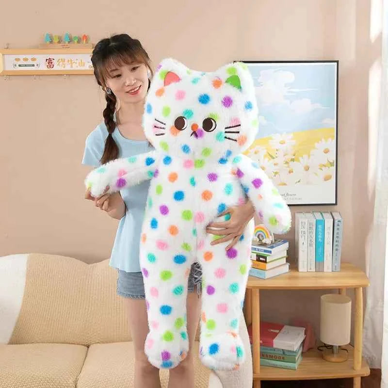 Kawaii Wave Point Cat Plush Toy – Cute Sleeping Cat Pillow Stuffed Animal