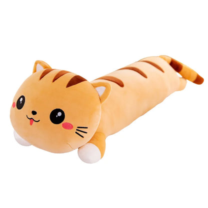 15 Styles 50-150cm Long Cat Plush Toys Stuffed Soft Pause Office Dog Doll Bed Sleepping Pillow Home Decor Birthday Girls Gifts lying brown