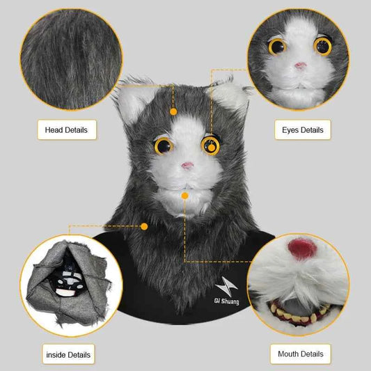 Movable Mouth Cat Mask – Realistic Full Head Cat Cosplay Mask