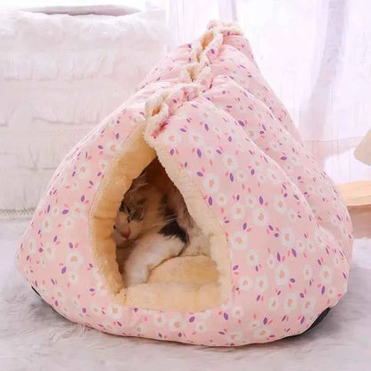 2-in-1 Winter Warm Cat House Bed (Up to 23.6 in) - Convertible Sofa/Basket for Dogs & Cats