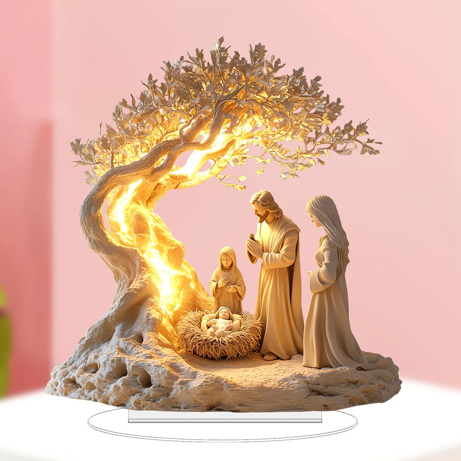 2D Flat Spiritual Moonlight Desk Decoration – Prayer & Tree of Life Home Decor Figurine