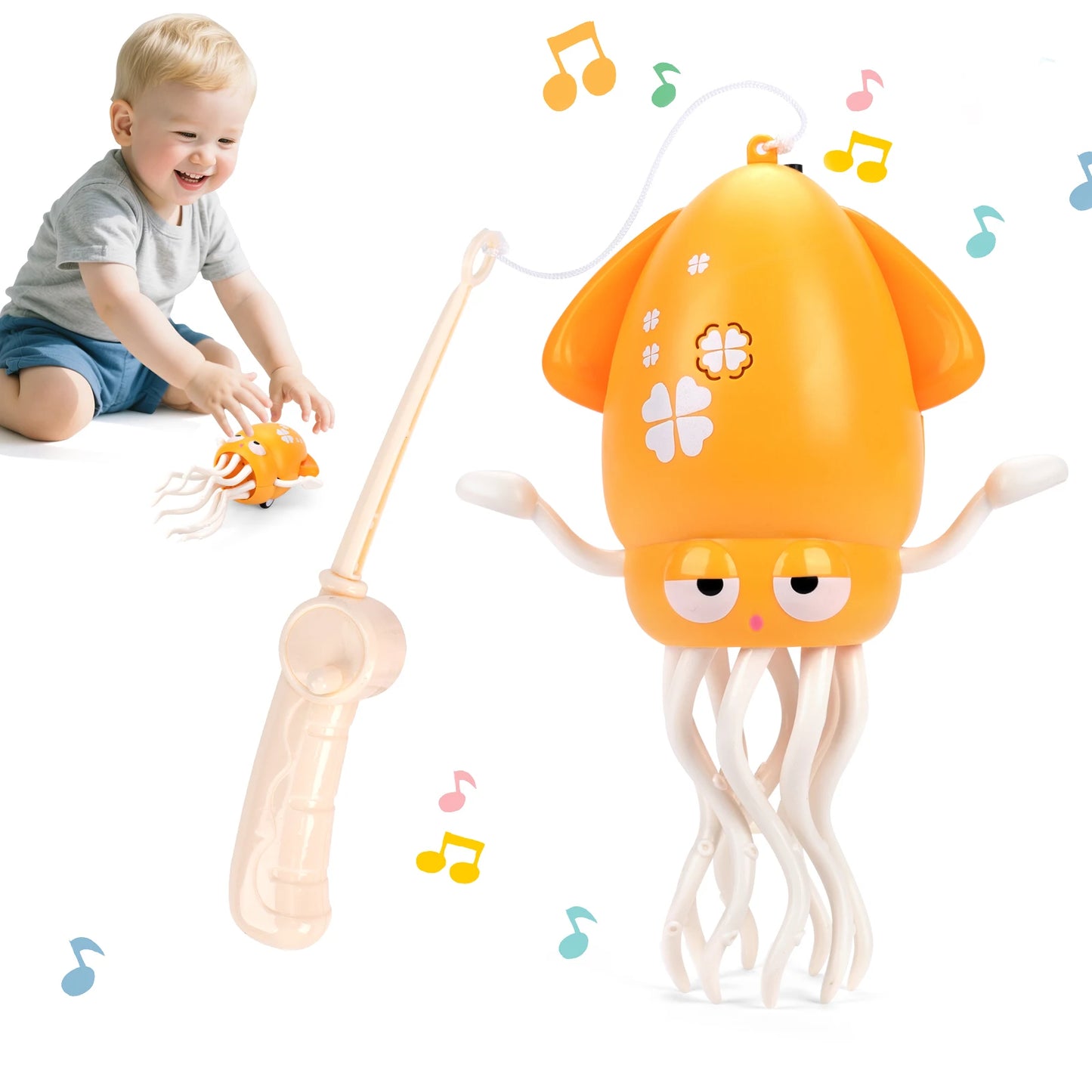 Kawaii Electronic Dancing Squid Toy – LED Light & Music Interactive Robot Lantern (7 Colors) Yellow with box