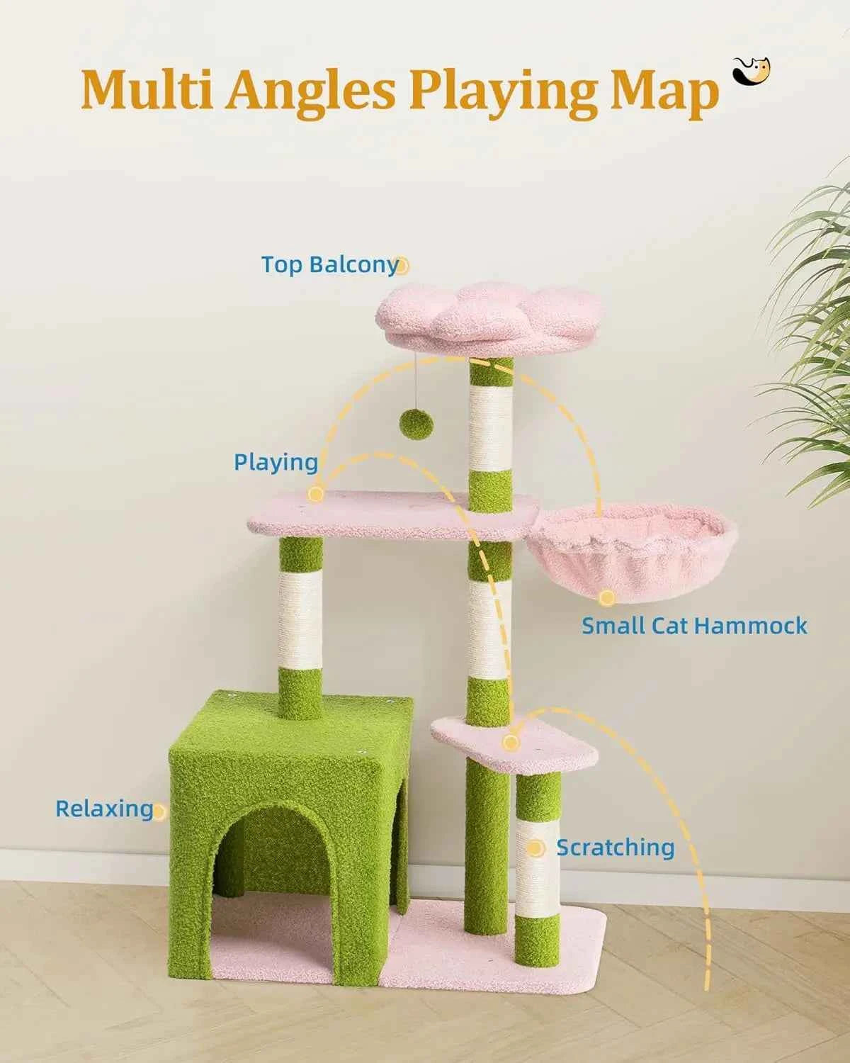 Large Cat Tree 2-Door Condo Scratching Posts Floral Perch &