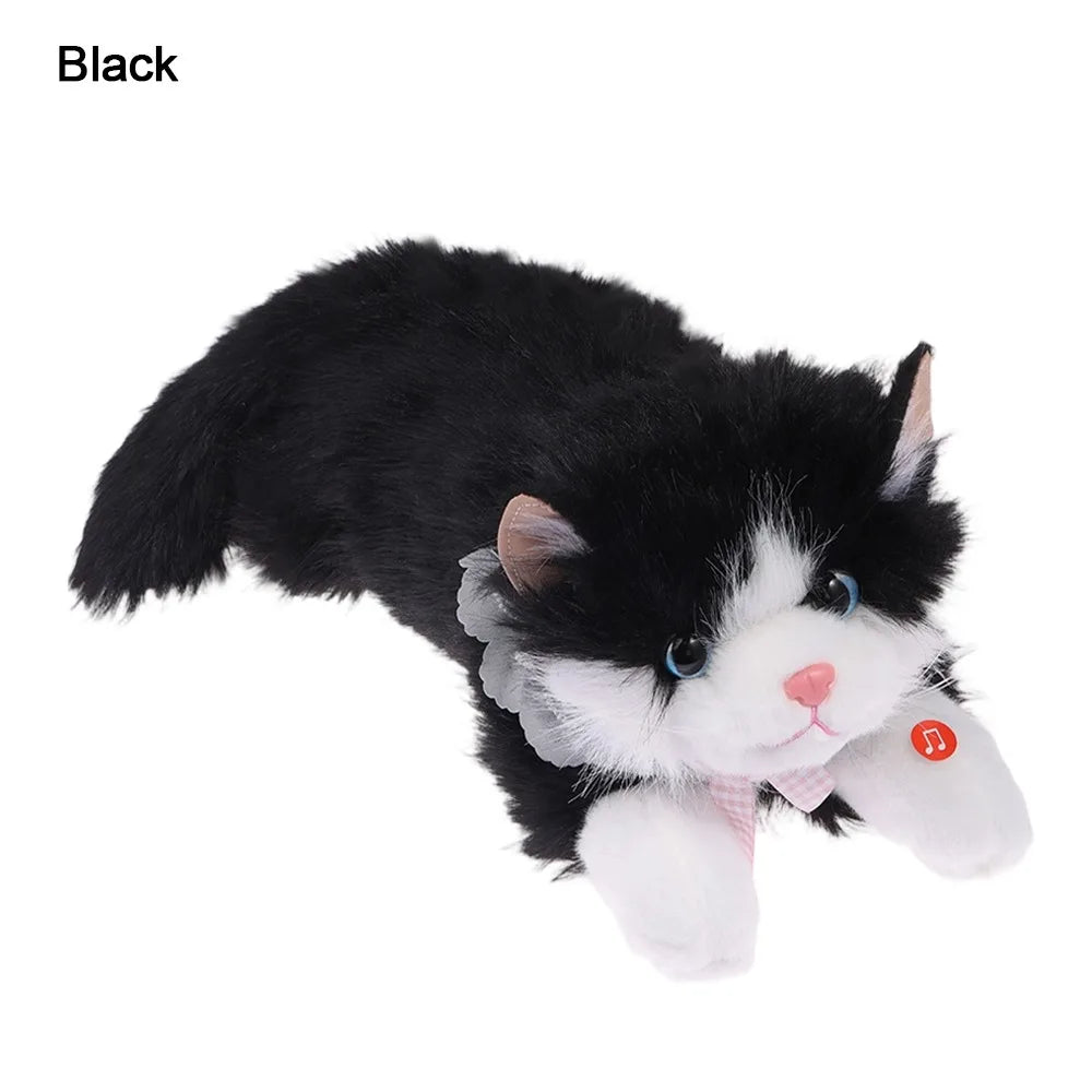 Kawaii Simulation Ragdoll Cat Plush Doll - Soft Lifelike Voiced Kitten Toy and Gift in 11 Colors, 40cm Black-with Bib