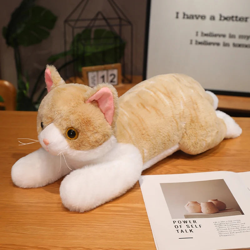 Realistic Kitten Plush Toy – Cute Sleeping Cat Stuffed Animal Pillow Yellow