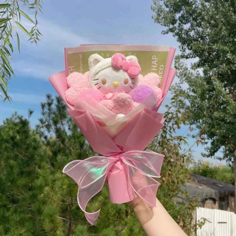 Kawaii Hello Kitty Plush Bouquet (23.6 in) - Cartoon KT Cat Stuffed Animal Gift