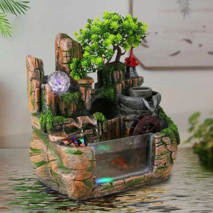 Tiered Resin Tabletop Water Fountain with LED Light – Zen Desk Decor Indoor Fountain