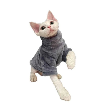 Sphynx Cat Turtleneck Sweater Coat - Winter Warm Hairless Cat Clothes Soft Fluff Pullover Puppy Jacket