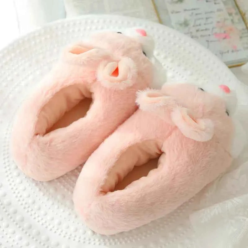 Cute Rabbit Shoes Women Winter Slippers Warm Plush Soft