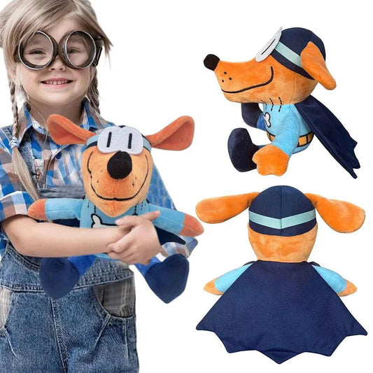 Dog Man Detective Dog Plush Toy - Fluffy PP Cotton Cartoon Baby Toy (8-10 Inches)