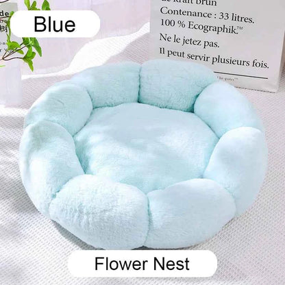 Donut Pet Bed – Calming Round Dog & Cat Bed Soft Plush Cuddler Nest Style 2 Blue