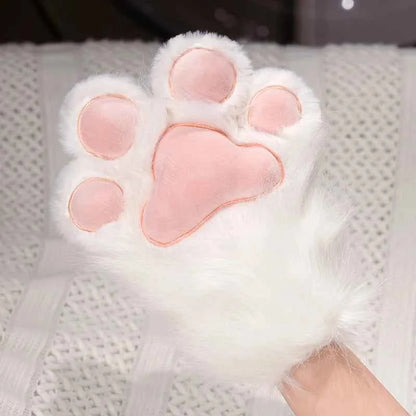 Kawaii Plush Cat Claw Mittens - Furry Fox Paws Gloves with Bird Wings for Halloween Cosplay