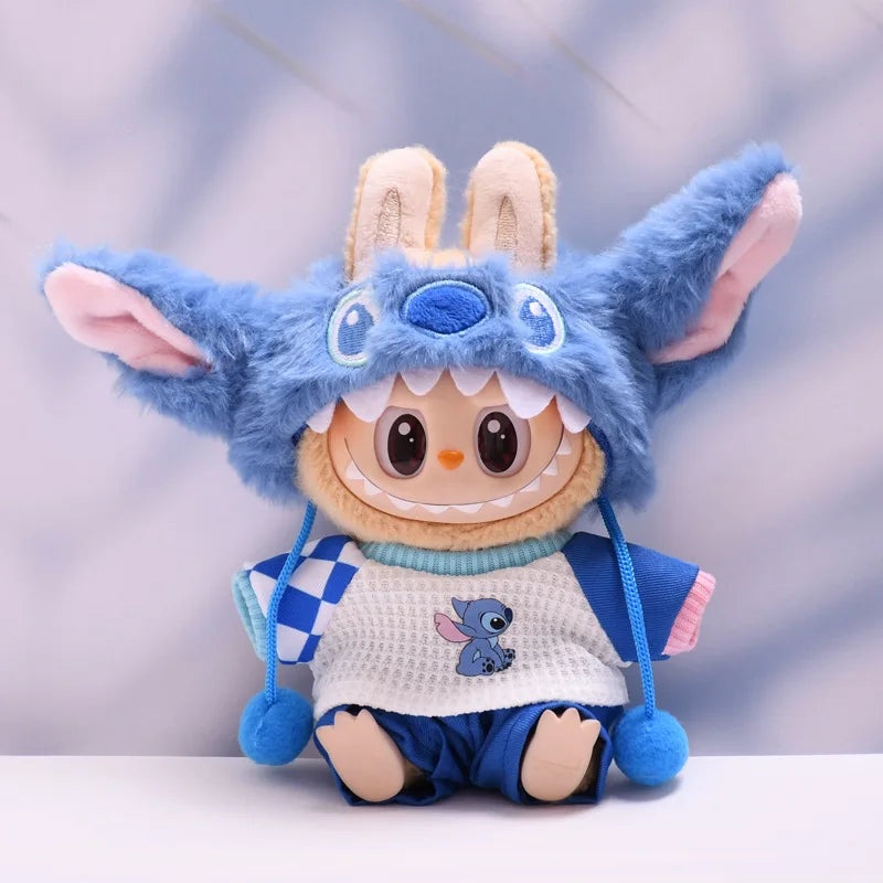 Labubu Doll Clothes (6.7 in) - Cute Stitch Cartoon Plush Set Accessory Gift