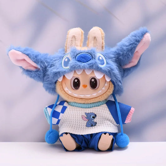 Labubu Doll Clothes (6.7 in) - Cute Stitch Cartoon Plush Set Accessory Gift