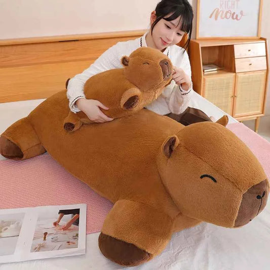 Giant Kawaii Capybara Plush Floor Mat – Soft Capybara Plush Rug & Hug Pillow Brown