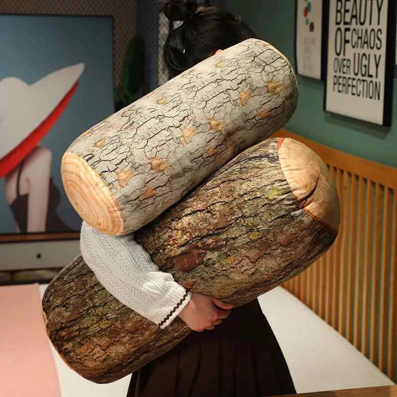 3D Tree Stump Plush Pillow – Realistic Wood Log Cushion