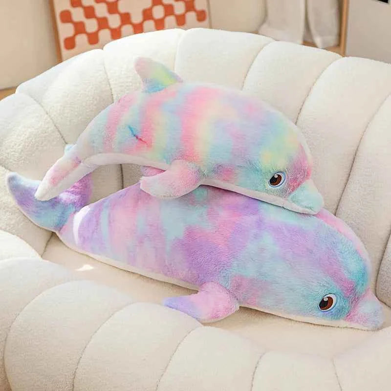 50cm/19.68in Cute Colorful Dolphin Plush Toy Soft Cartoon Model Throw Pillow Home Decoration for Boys and Girls Birthday Gifts