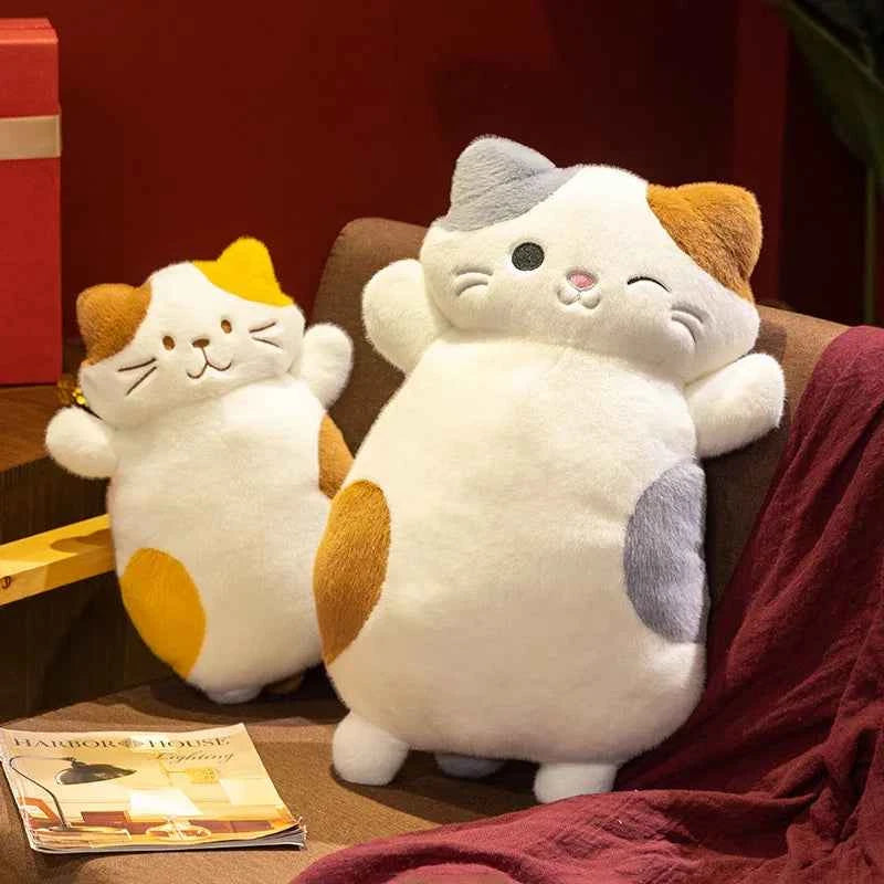 42cm/60cm Kawaii Big Fat Belly Calico Cat Plush Toys Stuffed Soft Long Animal Cat Pillow Nap Cushion Birthday Gift for Kids