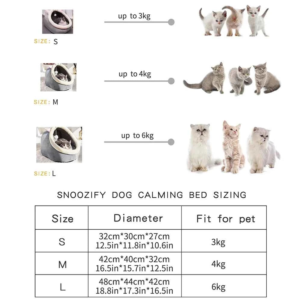 Snoozify Calming Cat/Dog Bed (Up to 18.8 in) - Cozy Semi-Enclosed Nest