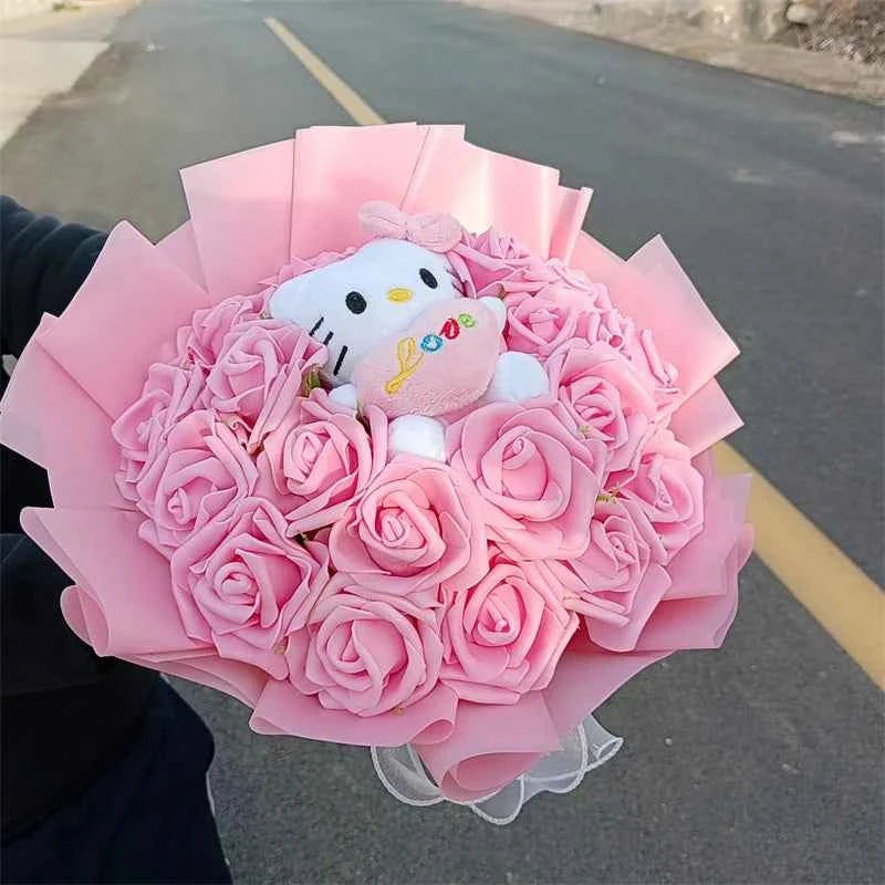 Kawaii Hello Kitty Plush Bouquet with 20 Roses - Wedding/Valentine's Day Gift
